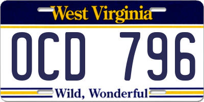 WV license plate OCD796