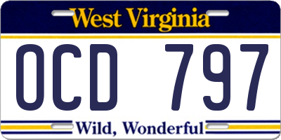 WV license plate OCD797