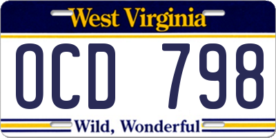 WV license plate OCD798