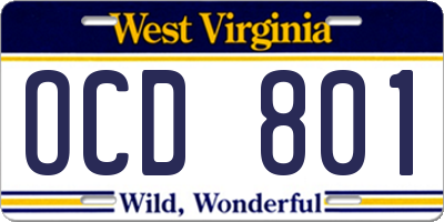 WV license plate OCD801