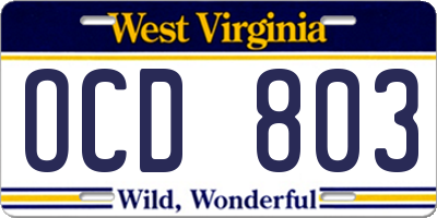 WV license plate OCD803