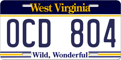 WV license plate OCD804