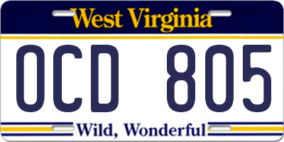 WV license plate OCD805