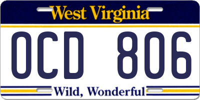 WV license plate OCD806