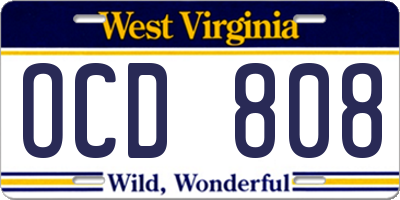 WV license plate OCD808