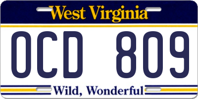 WV license plate OCD809