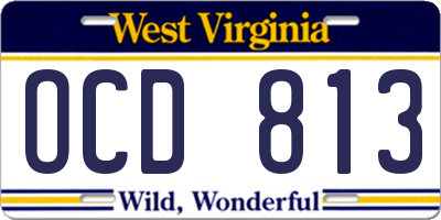 WV license plate OCD813