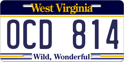 WV license plate OCD814