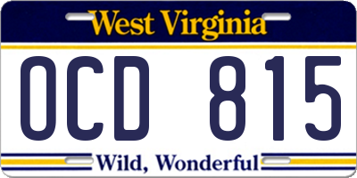WV license plate OCD815