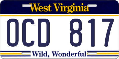 WV license plate OCD817