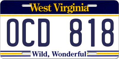WV license plate OCD818