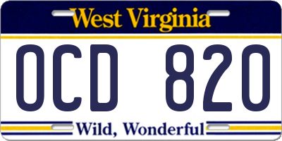 WV license plate OCD820