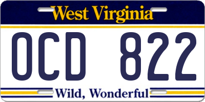 WV license plate OCD822