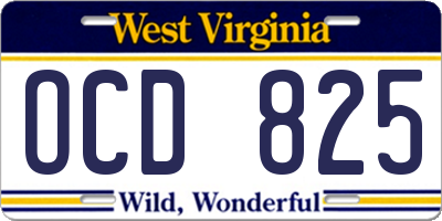 WV license plate OCD825