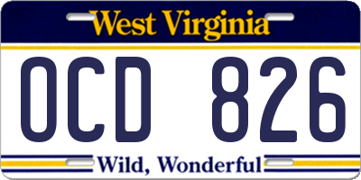 WV license plate OCD826