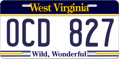 WV license plate OCD827