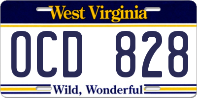 WV license plate OCD828