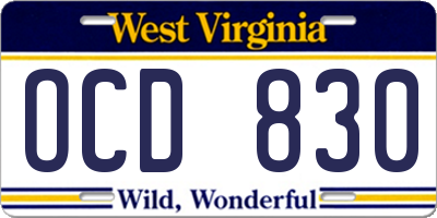 WV license plate OCD830