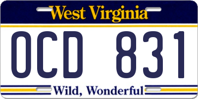 WV license plate OCD831
