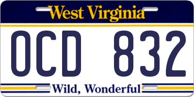 WV license plate OCD832