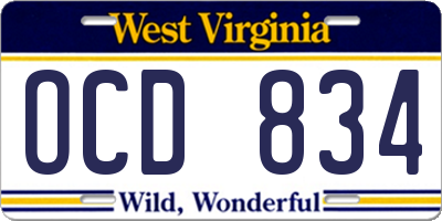 WV license plate OCD834