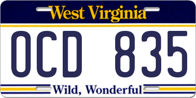WV license plate OCD835