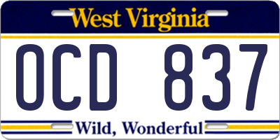 WV license plate OCD837