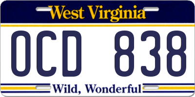 WV license plate OCD838