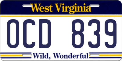 WV license plate OCD839