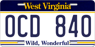 WV license plate OCD840