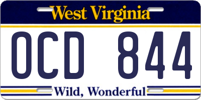 WV license plate OCD844