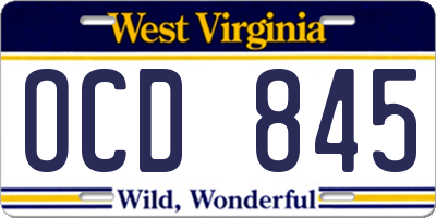 WV license plate OCD845