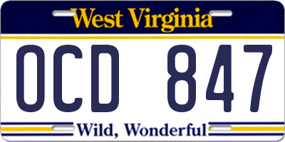 WV license plate OCD847