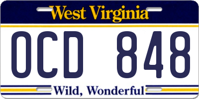 WV license plate OCD848
