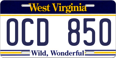WV license plate OCD850