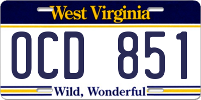 WV license plate OCD851