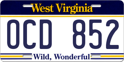 WV license plate OCD852