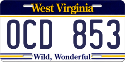 WV license plate OCD853