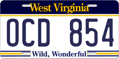 WV license plate OCD854