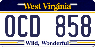 WV license plate OCD858