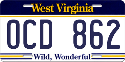 WV license plate OCD862