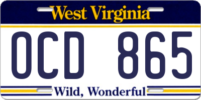 WV license plate OCD865