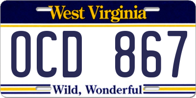 WV license plate OCD867