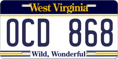 WV license plate OCD868