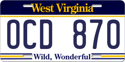 WV license plate OCD870