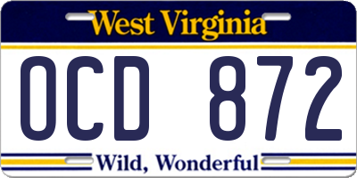 WV license plate OCD872