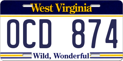 WV license plate OCD874