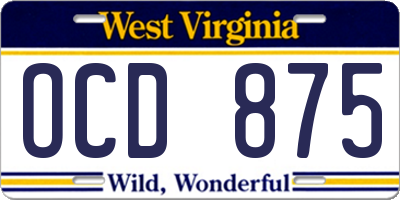 WV license plate OCD875