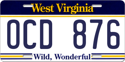 WV license plate OCD876