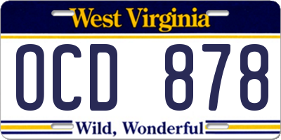WV license plate OCD878